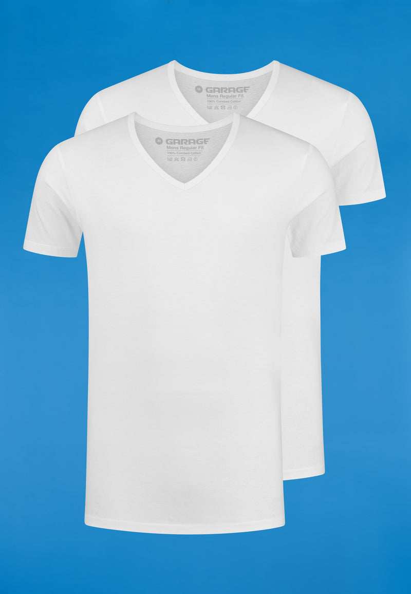 REGULAR FIT 2 pack T shirt V hals Wit Garage Basics