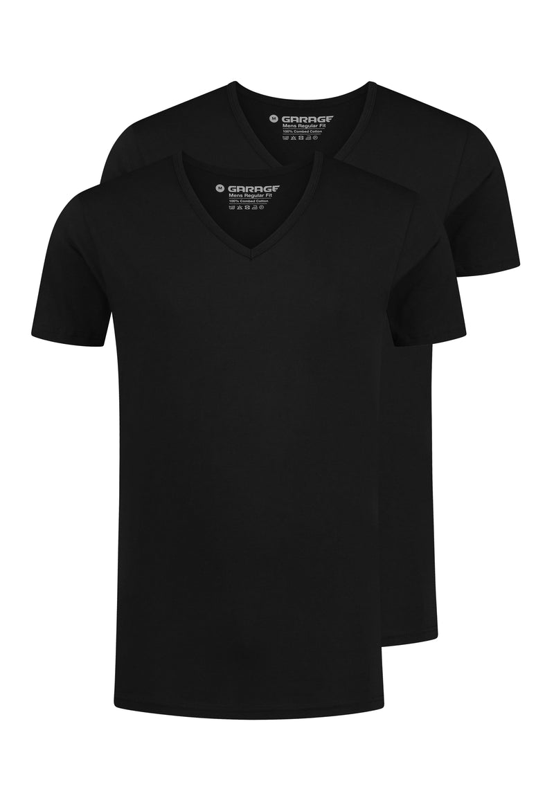 REGULAR FIT 2-pack T-shirt V-hals - Zwart
