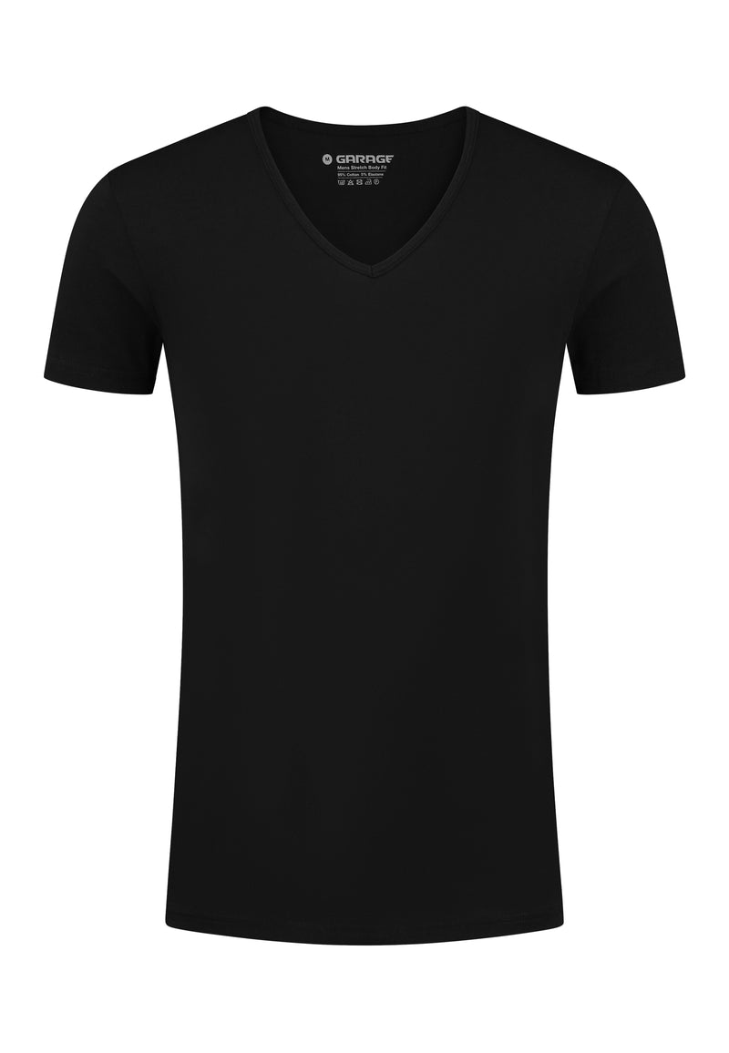 BODYFIT T-shirt diepe V-hals - Zwart                                