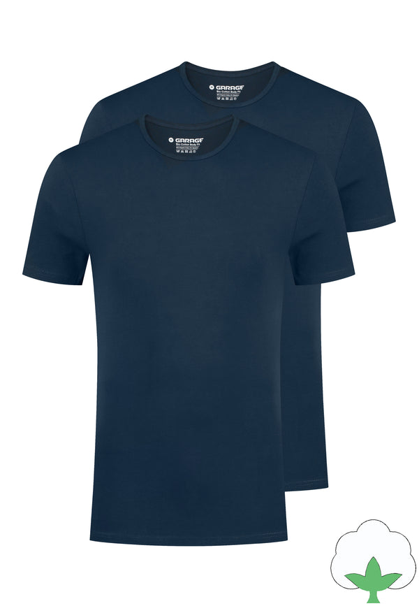 Bio-katoen Bodyfit 2-pack T-shirt O-hals - Navy