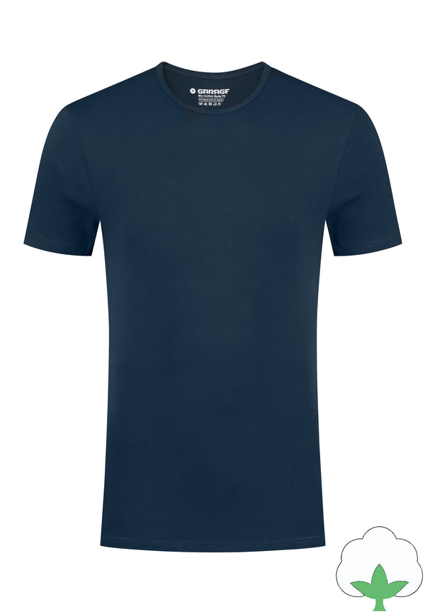 Bio-katoen Bodyfit 2-pack T-shirt O-hals - Navy