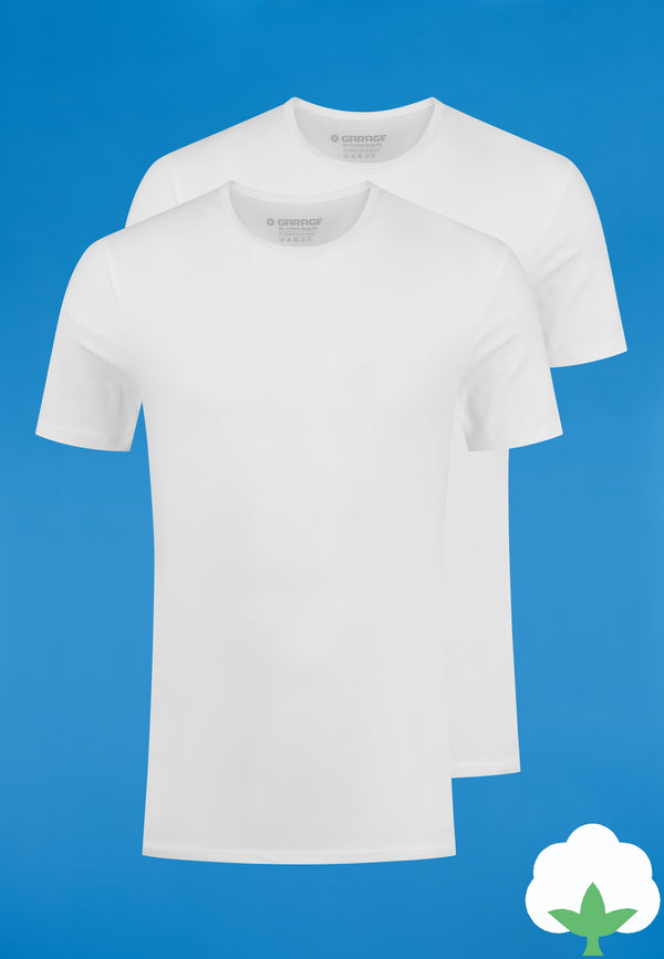 Bio-katoen Bodyfit 2-pack T-shirt O-hals - Wit