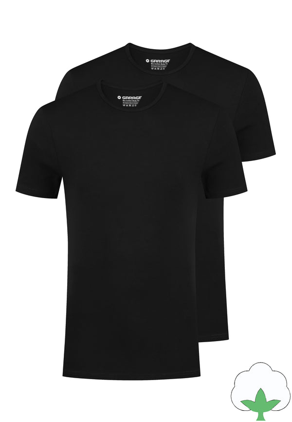 Bio-katoen Bodyfit 2-pack T-shirt O-hals - Zwart