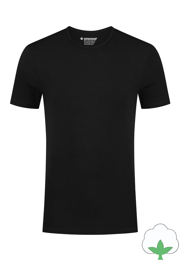 Bio-katoen Bodyfit 2-pack T-shirt O-hals - Zwart