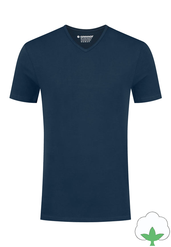 Bio-katoen Bodyfit 2-pack V-hals T-shirt - Navy
