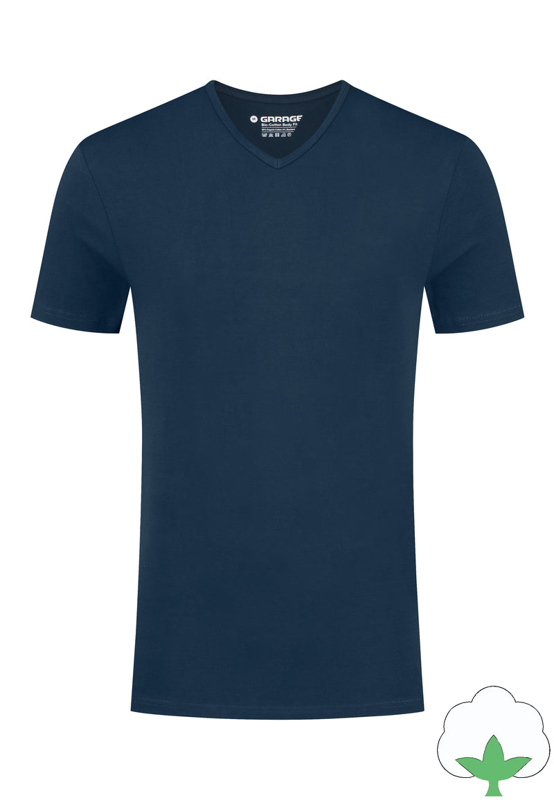 Bio-katoen Bodyfit 2-pack V-hals T-shirt - Navy
