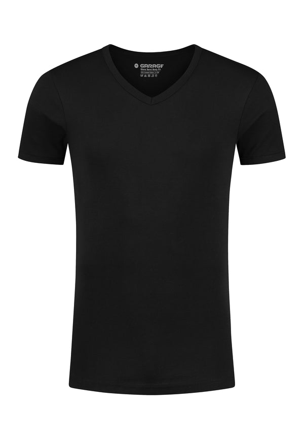 SEMI BODYFIT T-shirt V-hals - Zwart