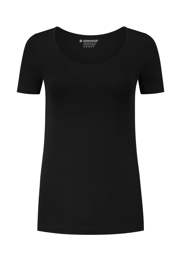 Dames BODYFIT T-shirt O-hals - Zwart