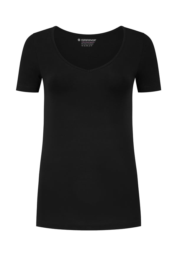 Dames BODYFIT T-shirt V-hals - Zwart