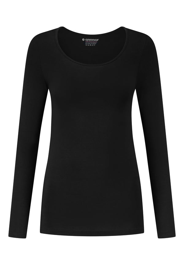 Een trouwe Wanten Bestrooi Dames BODYFIT T-shirt O-hals lange mouw - Zwart - Garage voor vrouwen Basics