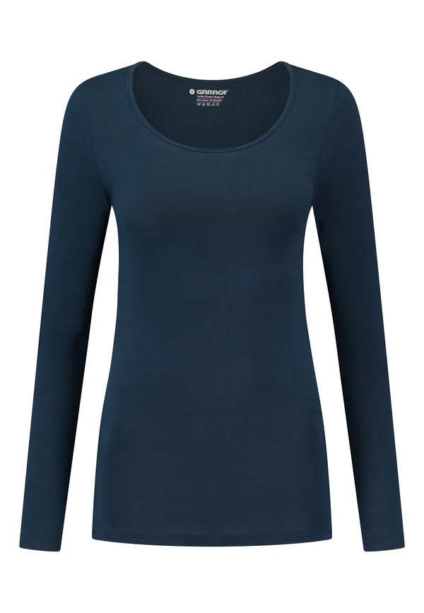 Dames BODYFIT T-shirt O-hals lange mouw - Navy                                