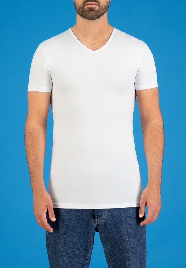 Bio-katoen Bodyfit 2-pack T-shirt V-hals - Wit