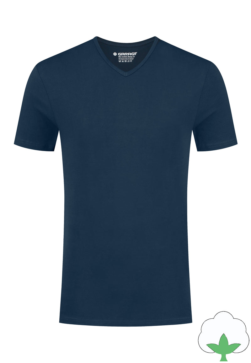 Bio-cotton Bodyfit 2-pack T-shirt V-neck - Navy