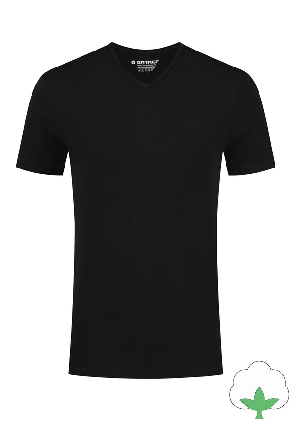 Bio-cotton Bodyfit 2-pack T-shirt V-neck - Black