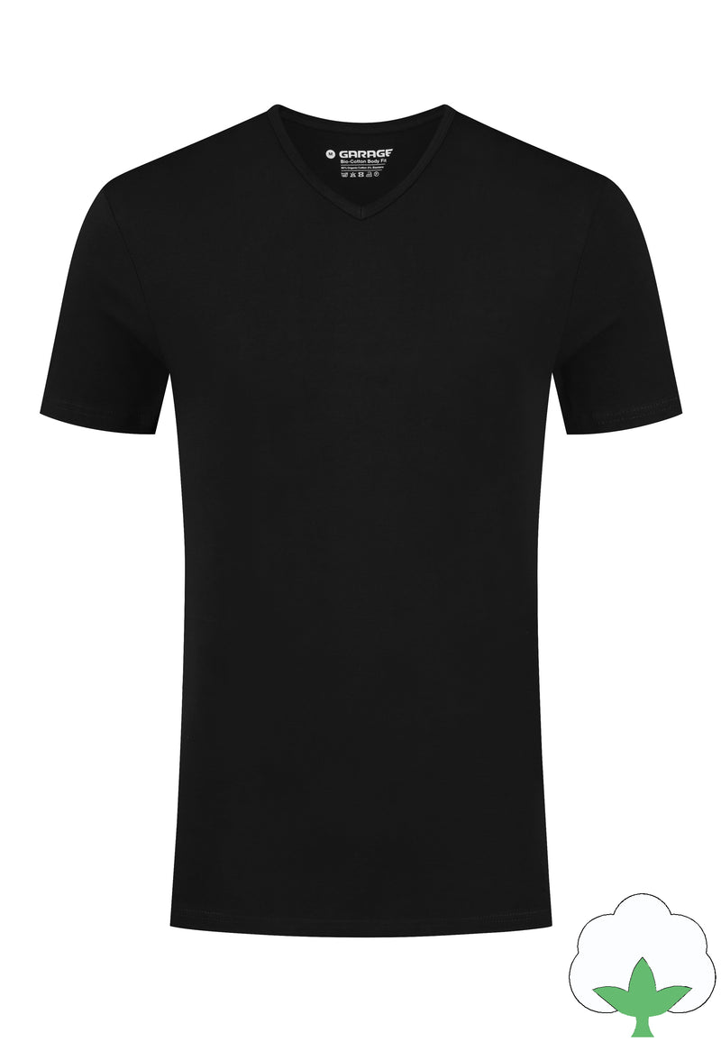 Bio-cotton Bodyfit 2-pack T-shirt V-neck - Black