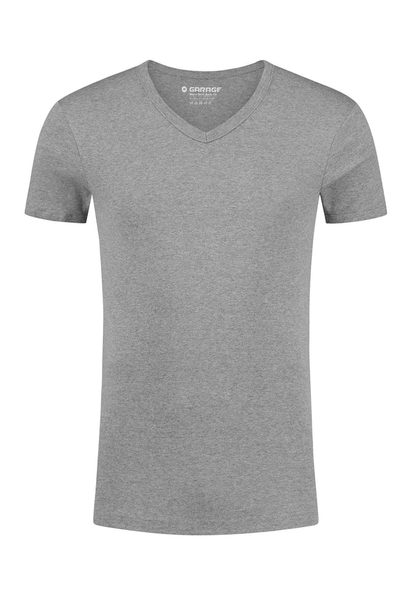 SEMI BODYFIT T-shirt V-neck - Grey Melange