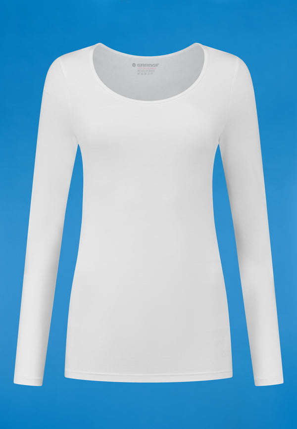 hamer tijdschrift Collectief Womens BODYFIT T-shirt O-Neck Longsleeve - White – Garage Basics